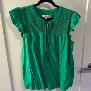 LOFT Vibrant Green Ruffle Sleeve Blouse